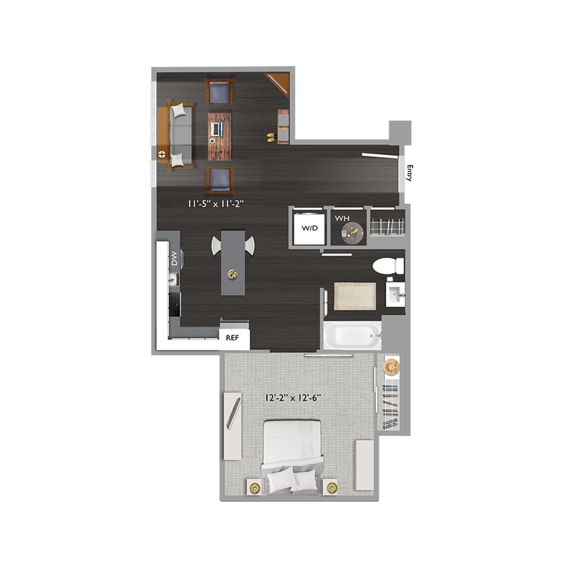 1 bed 1 bath S6 Floor Plan at The Edison at Union Market, Washington, DC, 20002
