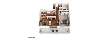 1 Bed 1 Bathroom Floor Plan at CityView on Meridian, Indiana, 46208