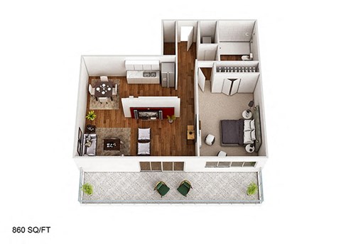 1 Bed 1 Bathroom Floor Plan at CityView on Meridian, Indiana, 46208