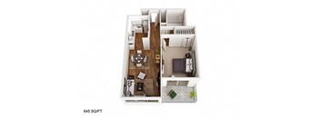 1 Bed 1 Bath Floor Plan at CityView on Meridian, Indianapolis