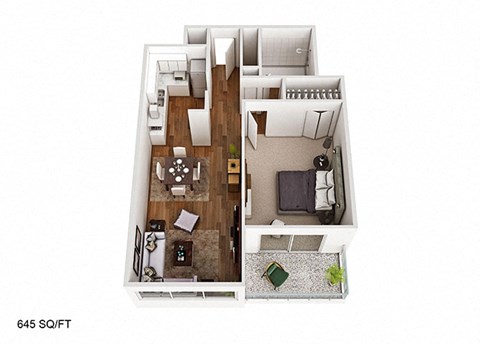 1 Bed 1 Bath Floor Plan at CityView on Meridian, Indianapolis