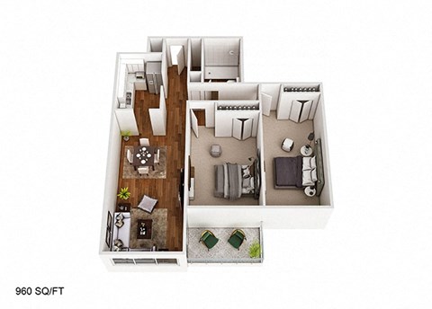 2 Bedroom/1BathroomA  Floor Plan at CityView on Meridian, Indianapolis, IN, 46208