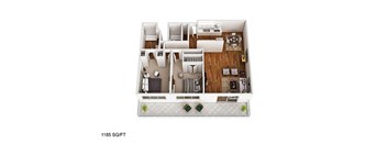 2 Bedroom/2Bathroom Floor Plan at CityView on Meridian, Indianapolis, IN