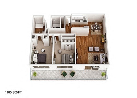 2 Bedroom/2Bathroom Floor Plan at CityView on Meridian, Indianapolis, IN