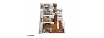 3 Bedroom/2Bathroom Floor Plan at CityView on Meridian, Indianapolis, 46208