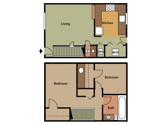 2 beds 1.5 baths Floor Plan 1