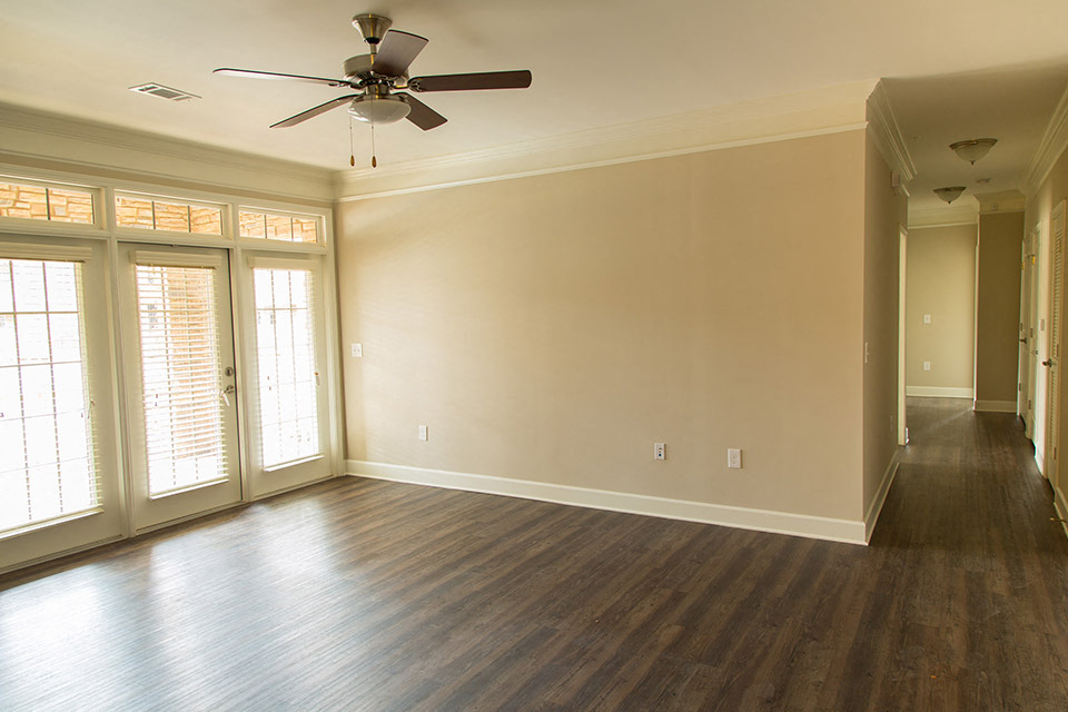 living room with ceiling fan