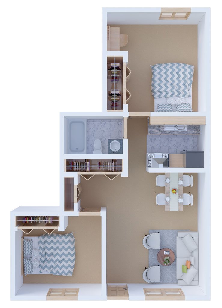 Two Bedroom Front to Back Floor Plan 4