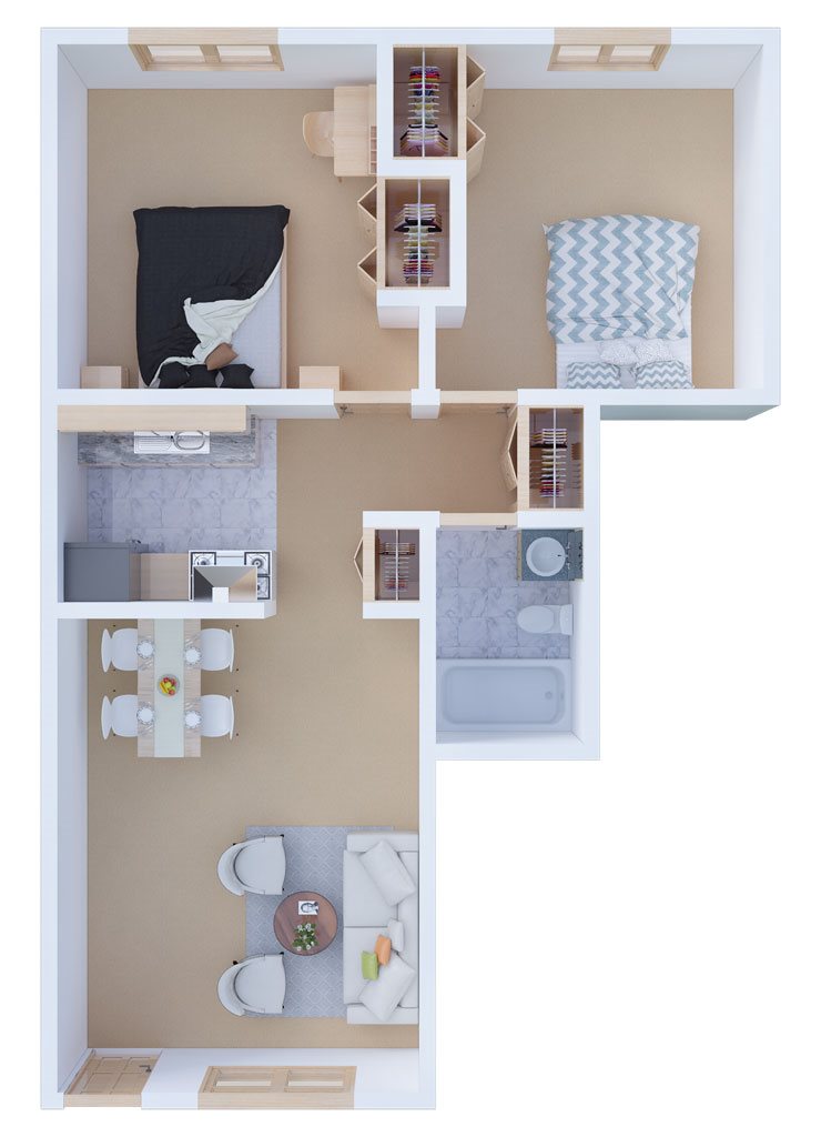 Two Bedroom Back to Back Floor Plan 3