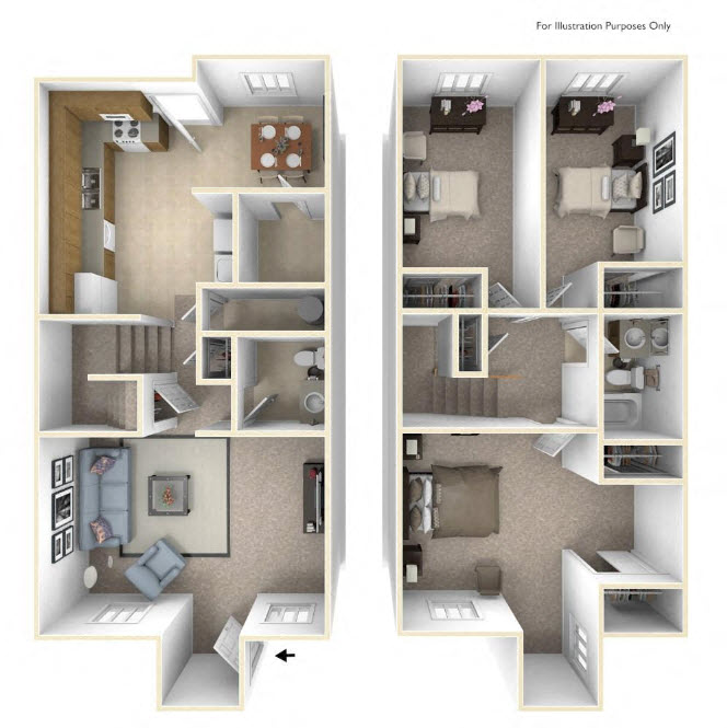 The Maple (Townhomes) Floor Plan at Cary Pines Apartments and Townhomes*, Cary, North Carolina