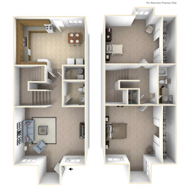 The Oak Floor Plan at Cary Pines Apartments and Townhomes*, Cary