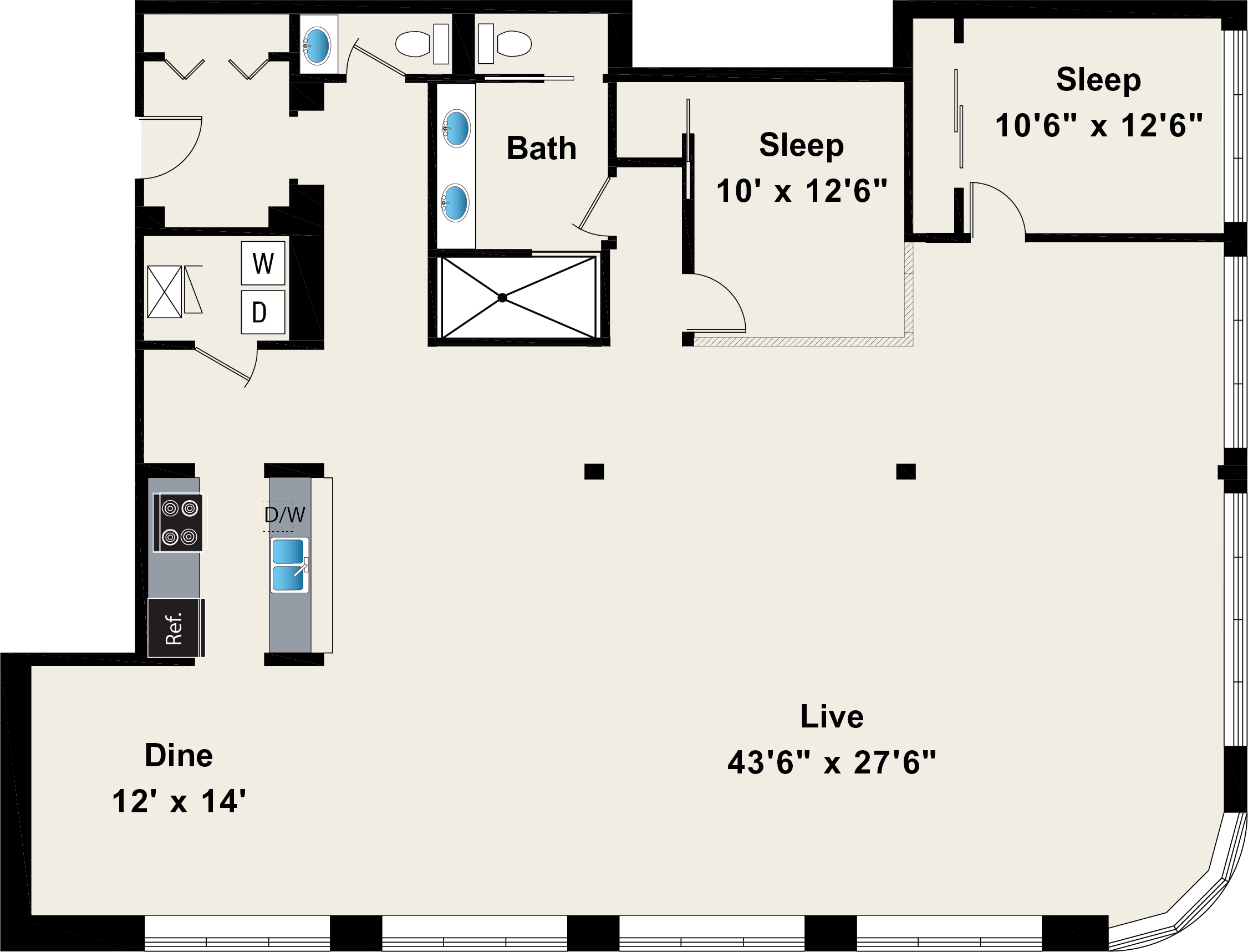 2 Bedroom Floor Plan at 1550 N Damen