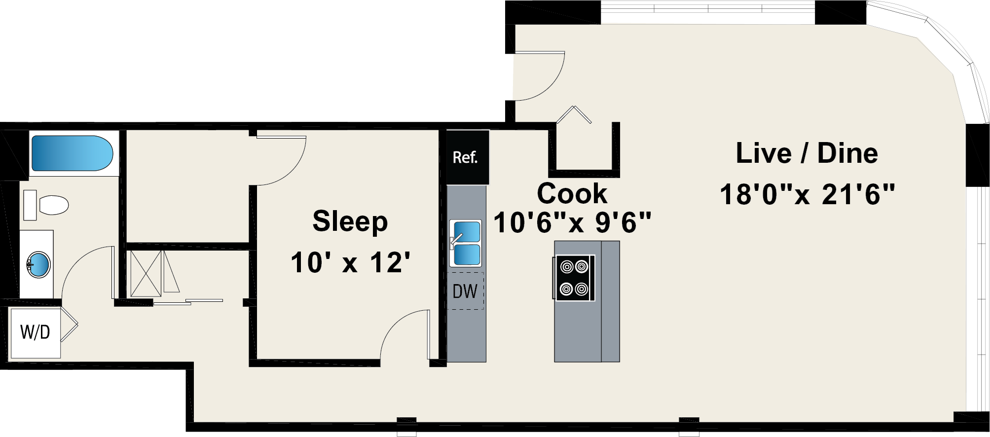 1 Bedroom Floor Plan at 1550 N Damen