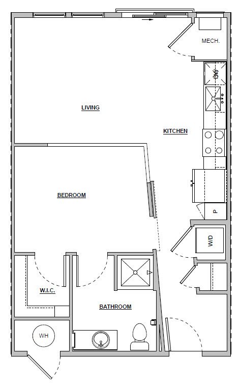Studio | 589 sq ft | Unit A1 Studio 589 sq ft Unit A1 floor plan layout at Altitude 970 apartments in Kansas City, MO