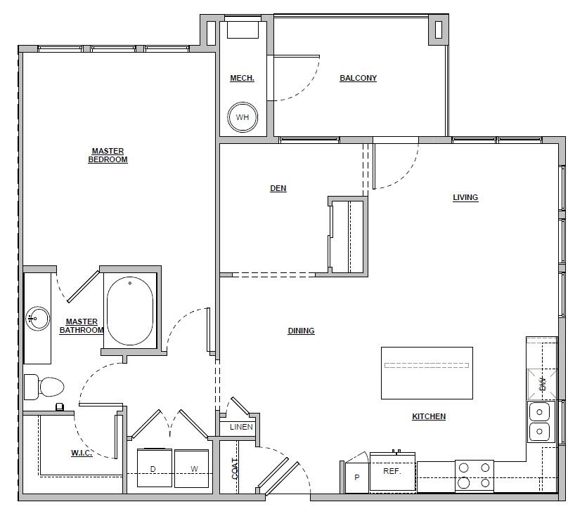 1 Bed 1 Bath | 947 sq ft | Unit A5 1 bedroom 1 bath 947 sq ft Unit A5 floor plan layout at Altitude 970 apartments in Kansas City, MO