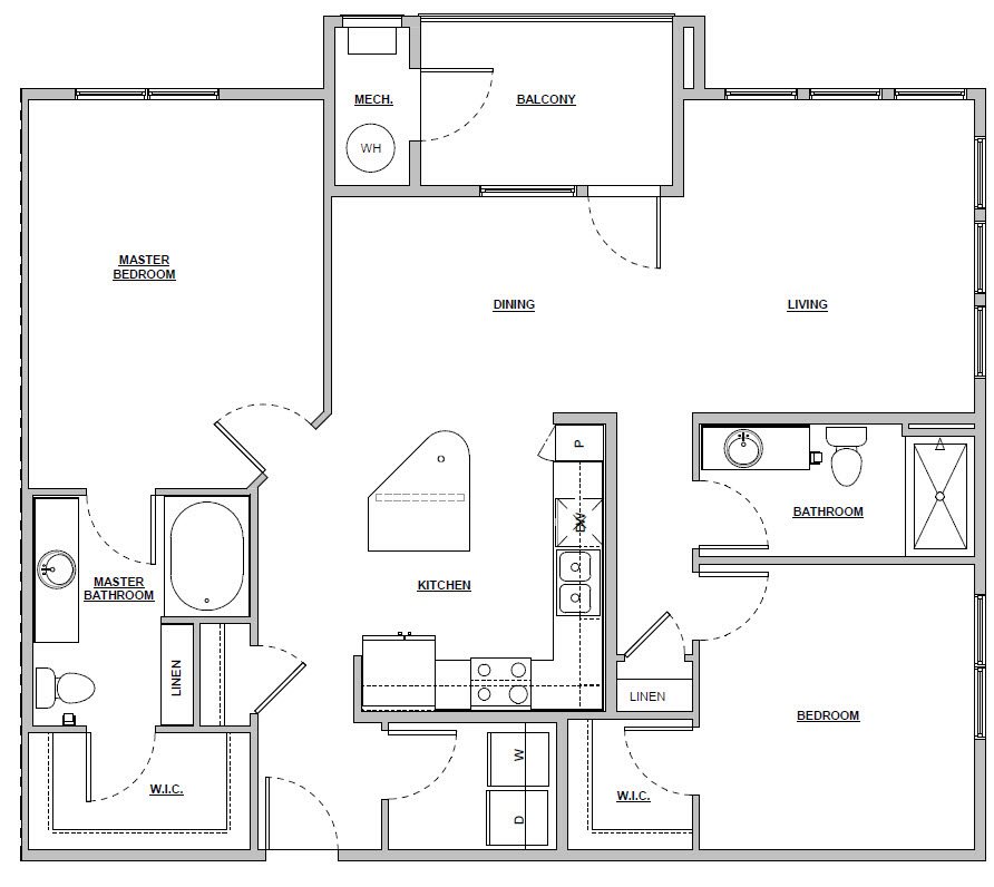 2 Bed 2 Bath | 1224 sq ft | Unit B3 2 bedroom 2 bath 1224 sq ft Unit B3 floor plan layout at Altitude 970 apartments in Kansas City, MO