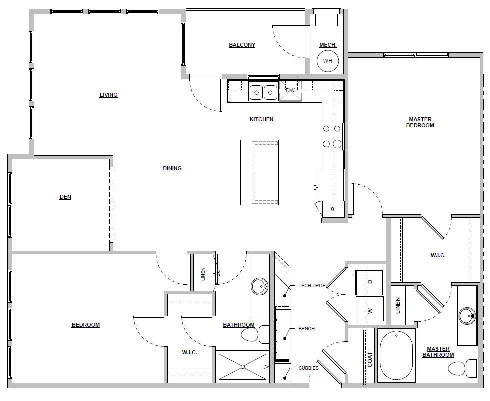 2 Bed 2 Bath | 1372 sq ft | Unit B4 2 bedroom 2 bath 1372 sq ft Unit B4 floor plan layout at Altitude 970 apartments in Kansas City, MO