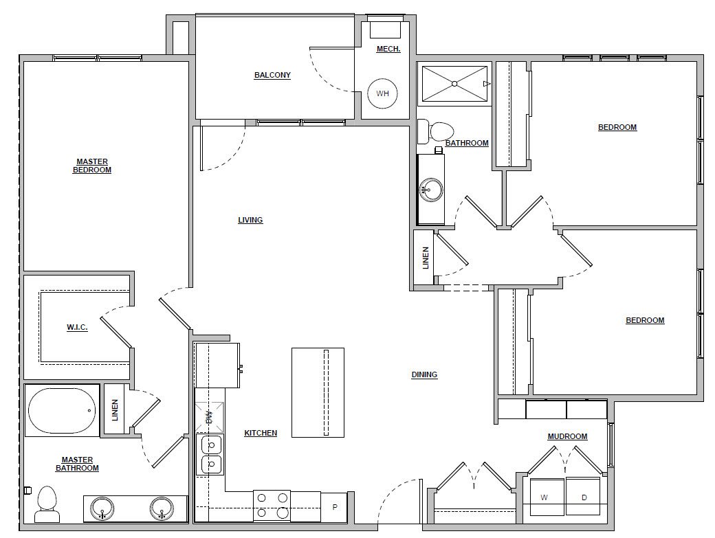 3 Bed 2 Bath | 1359 sq ft | Unit C1 3 bedroom 2 bath 1359 sq ft Unit C1 floor plan layout at Altitude 970 apartments in Kansas City, MO