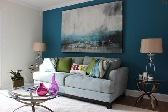 a living room with a couch and a table