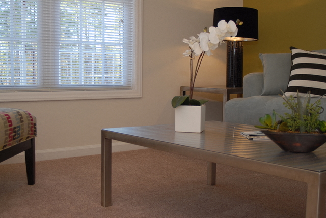 a living room with a couch and a coffee table
