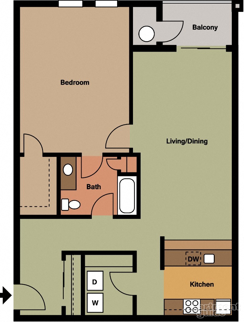 One Bedroom, One Bathroom Style #2