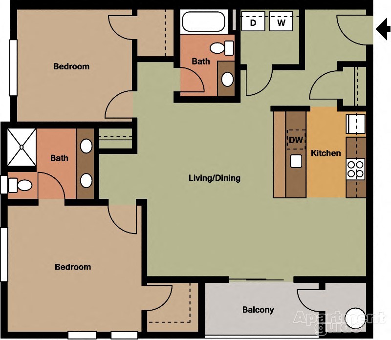 Two Bedroom, Two Bath Style #1