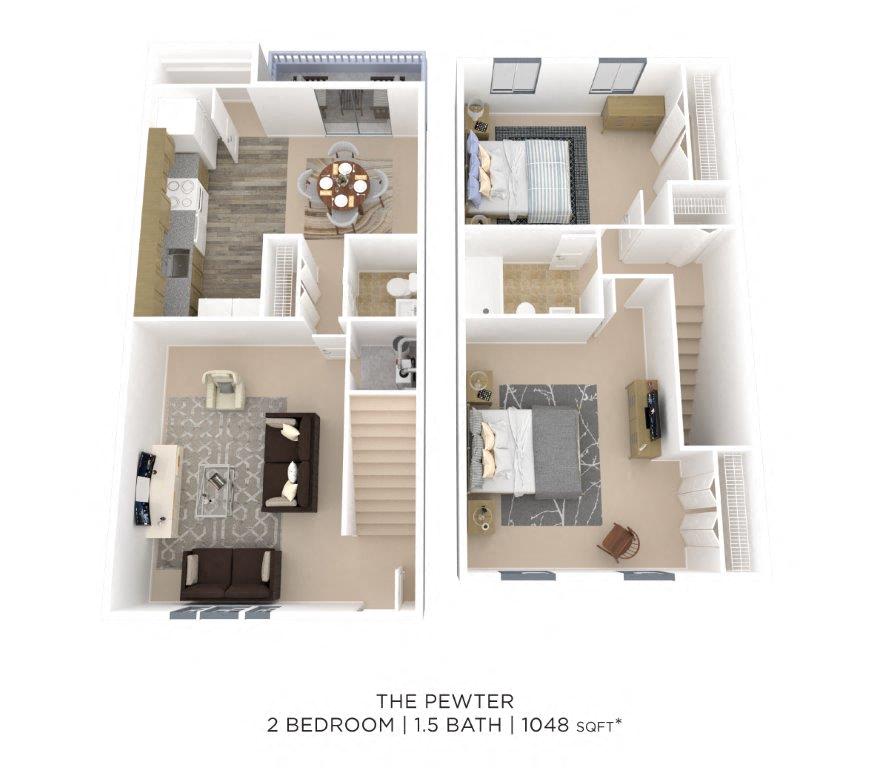 Two Bedroom 1.5 Bath Townhome - 1,048 sqft