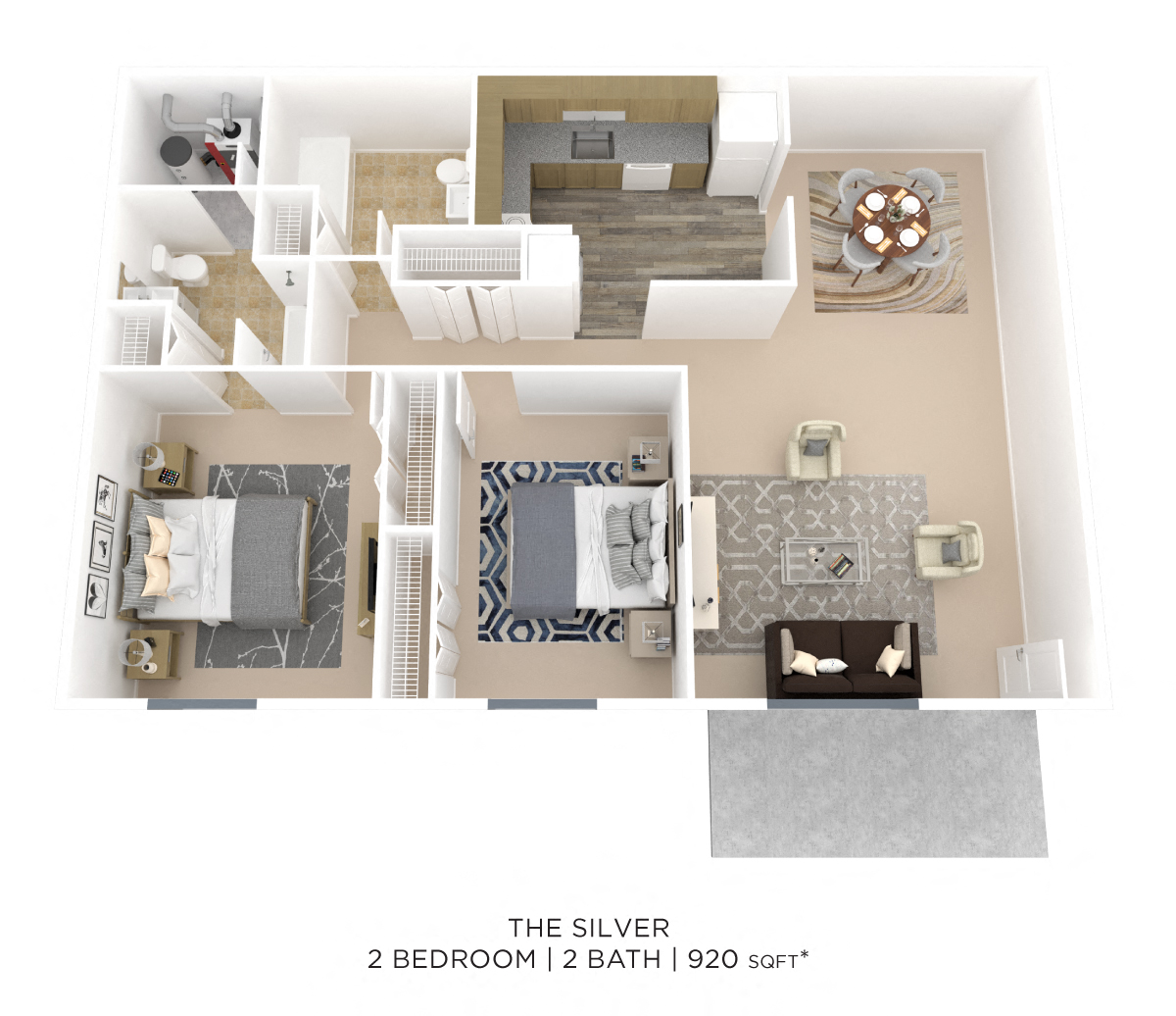 Two Bedroom 2 Bath - 1,028 sqft