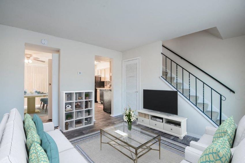 a living room with a couch and a television