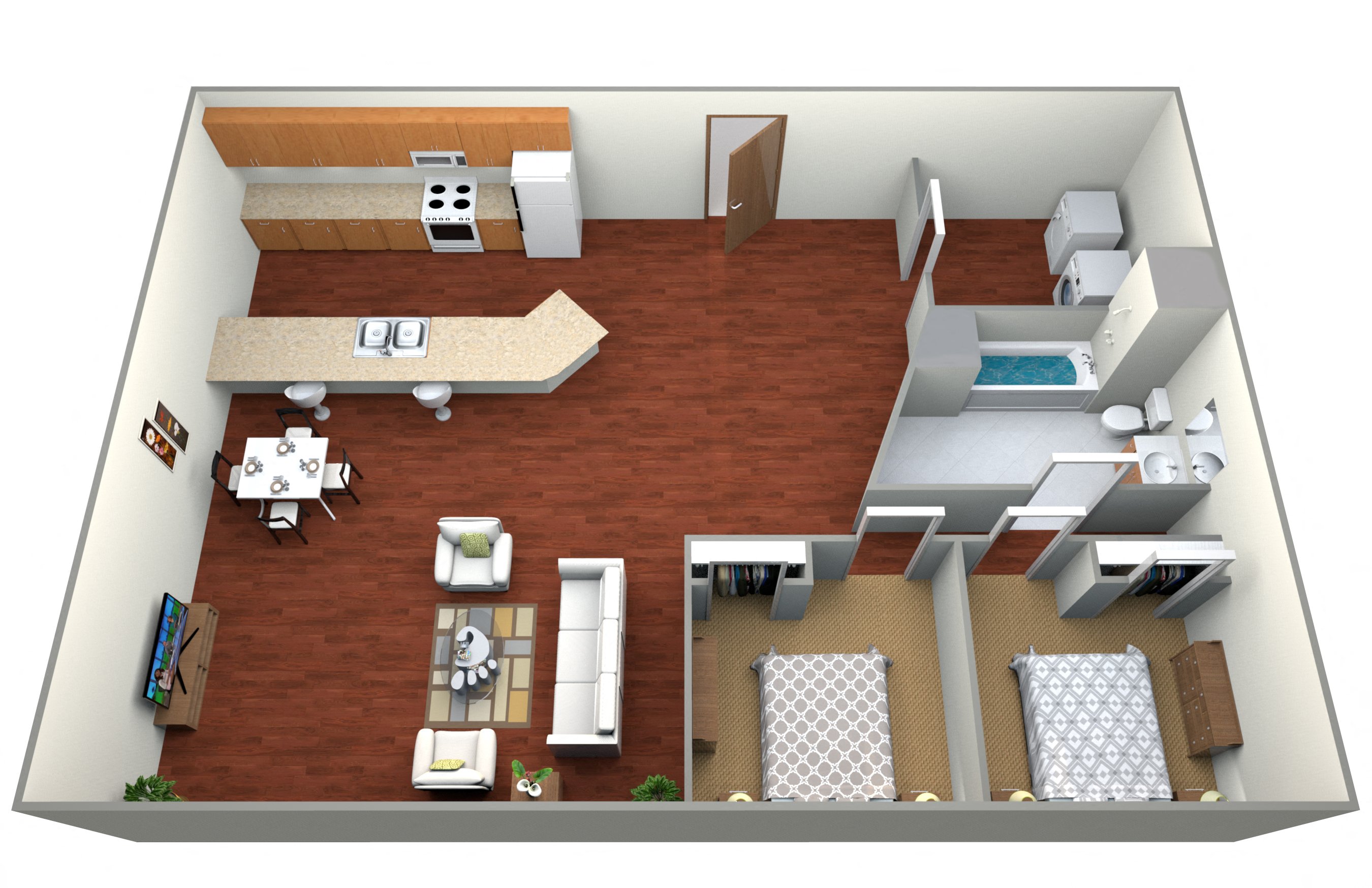 2 Bed 1 Bath Floor Plan at Dock 9 Apartments, Fargo, ND