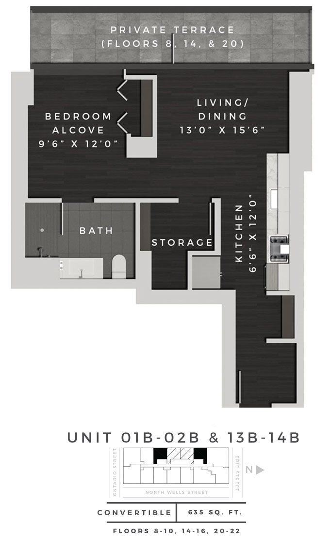 Junior One Bedroom 01B + 02B + 13B + 14B Floor Plan 4