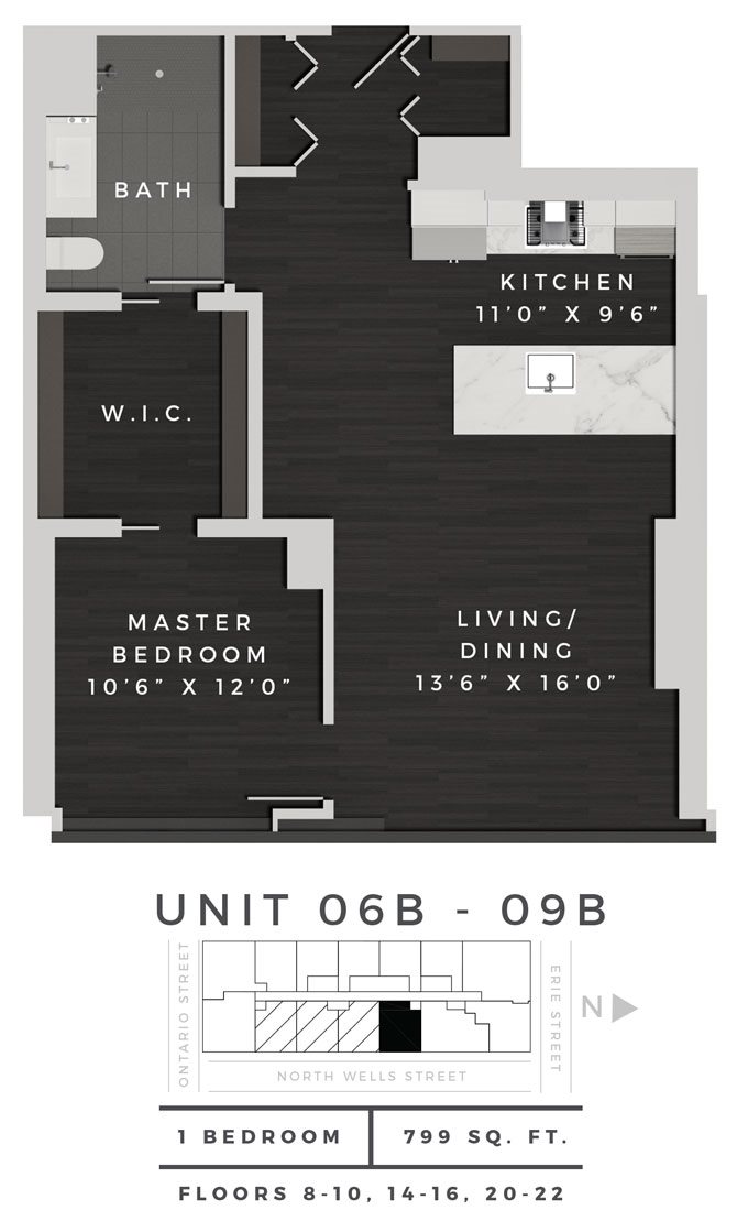 One Bedroom 06B - 09B Floor Plan 21