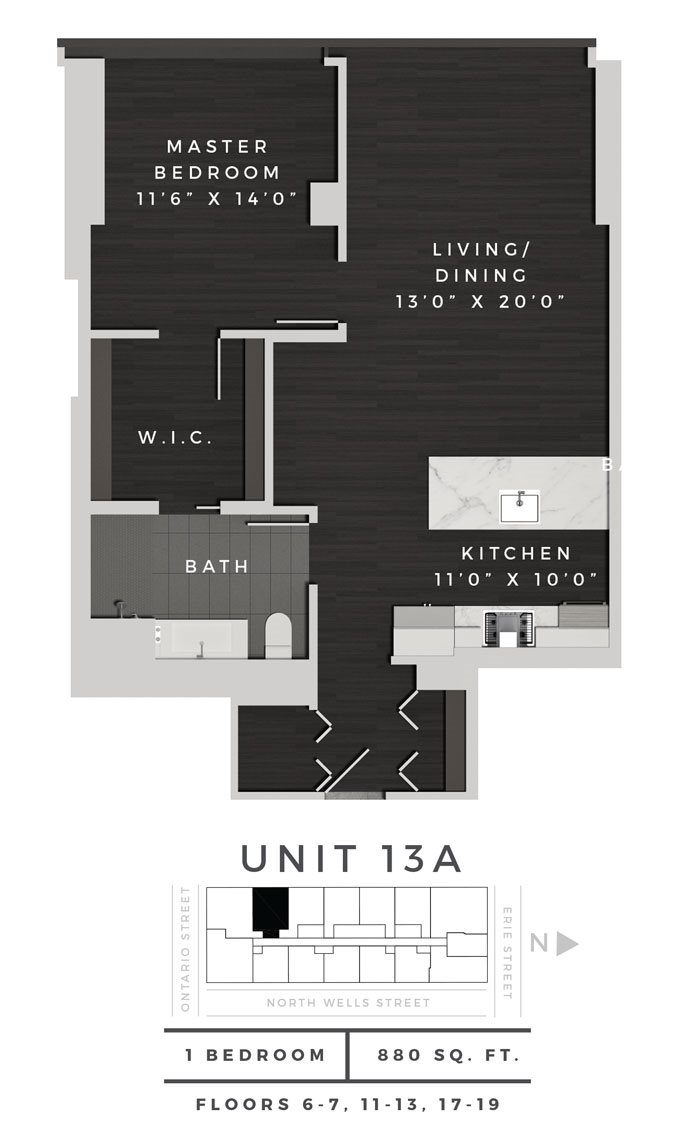 One Bedroom 13A Floor Plan 6