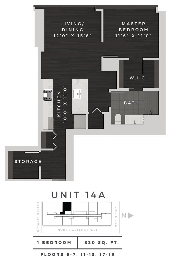 One Bedroom 14A Floor Plan 7