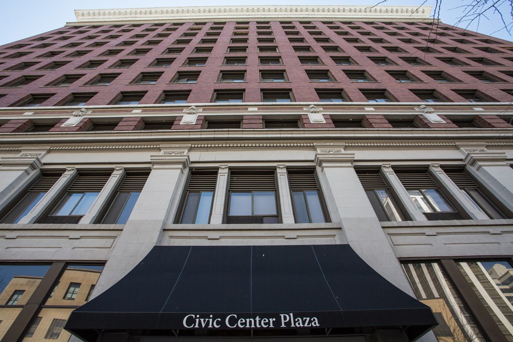 the front of the city center plaza building