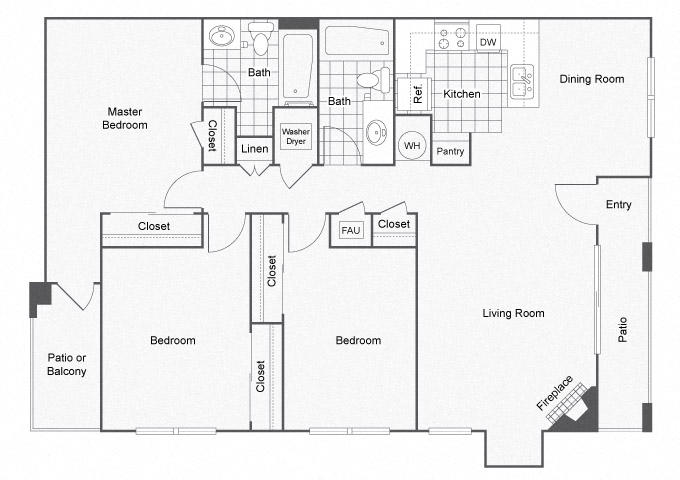3 Bedroom 2 Bathroom Apartment Layout, Sedona at Lone Mountain NV