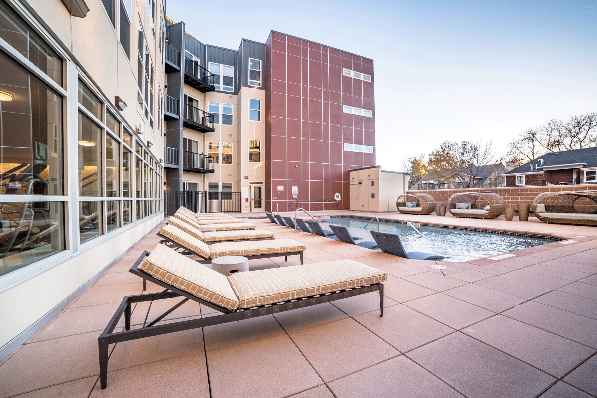 Pool and loungers at The York on City Park in Denver