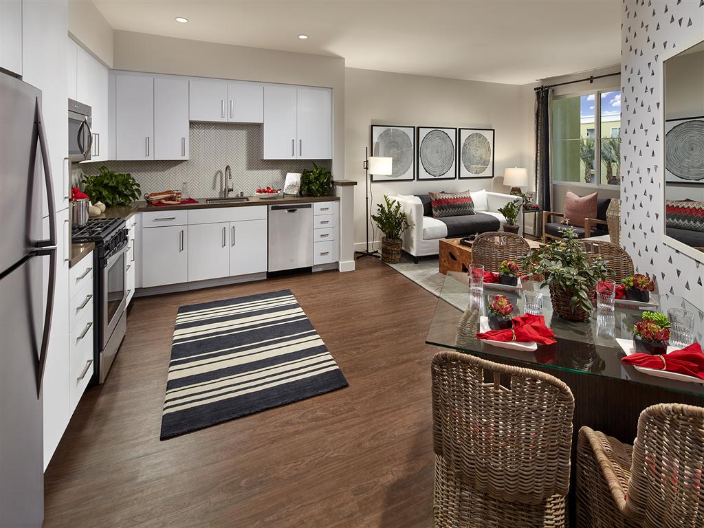 Quartz stone countertops, kitchen islands and pantries, stainless steel appliances