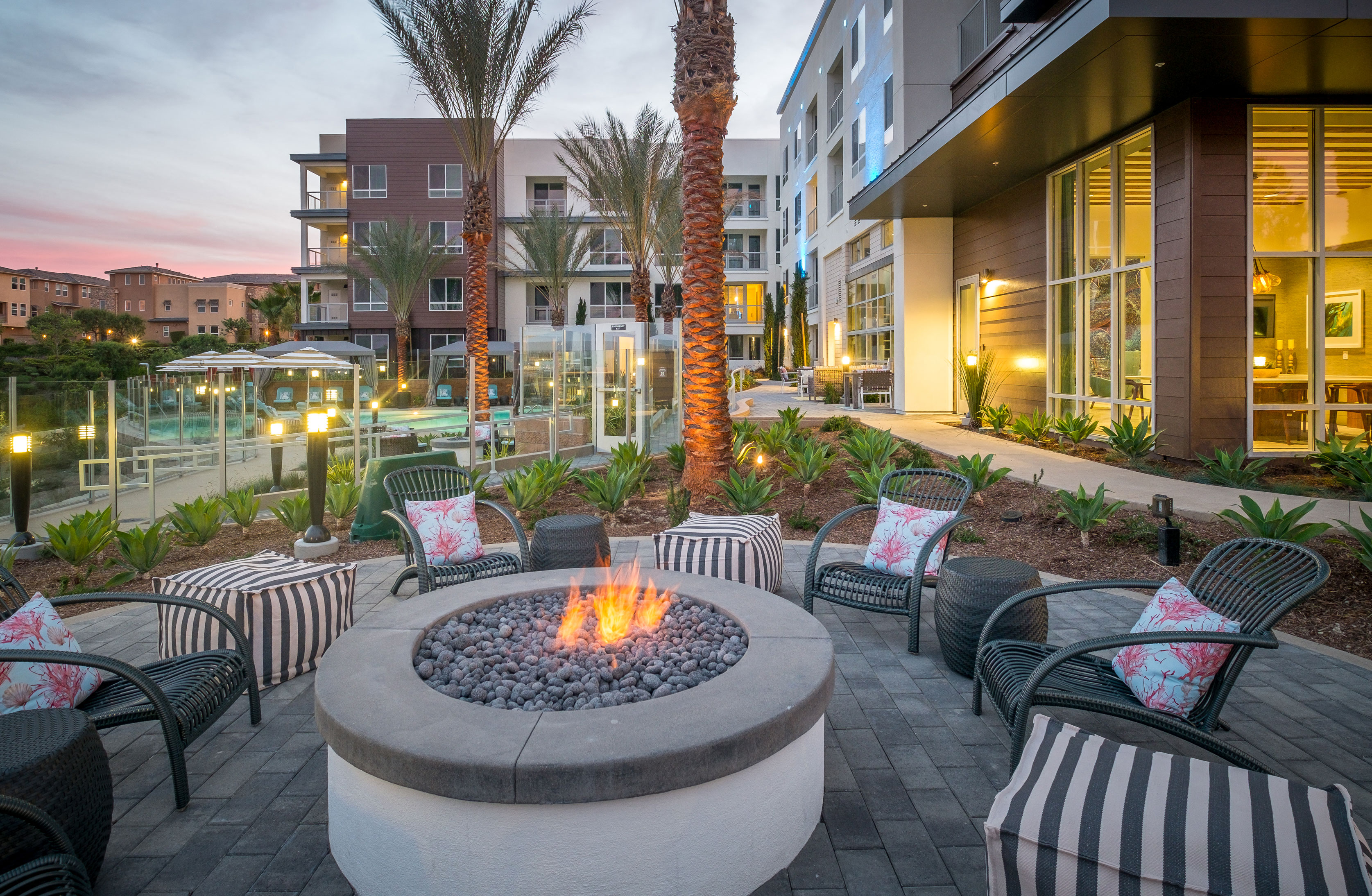 Themed courtyards with BBQ's, picnic areas and soft seating with fire pits