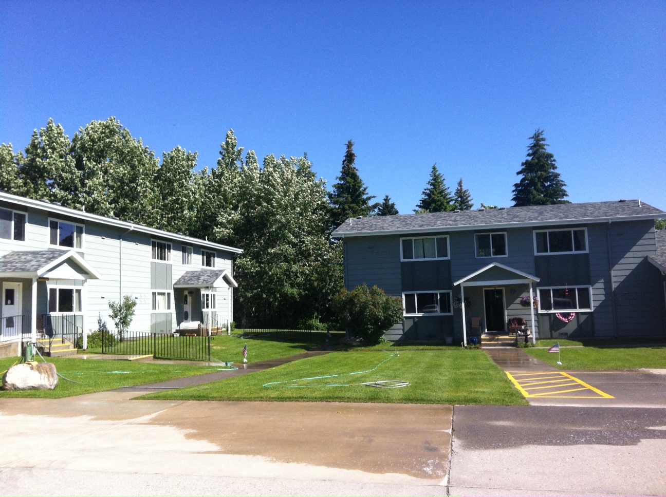 Buildings and lawn area