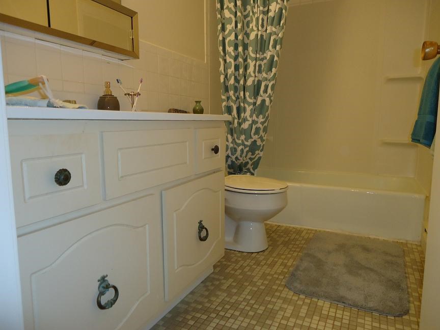 a bathroom with a toilet and a tub and a sink