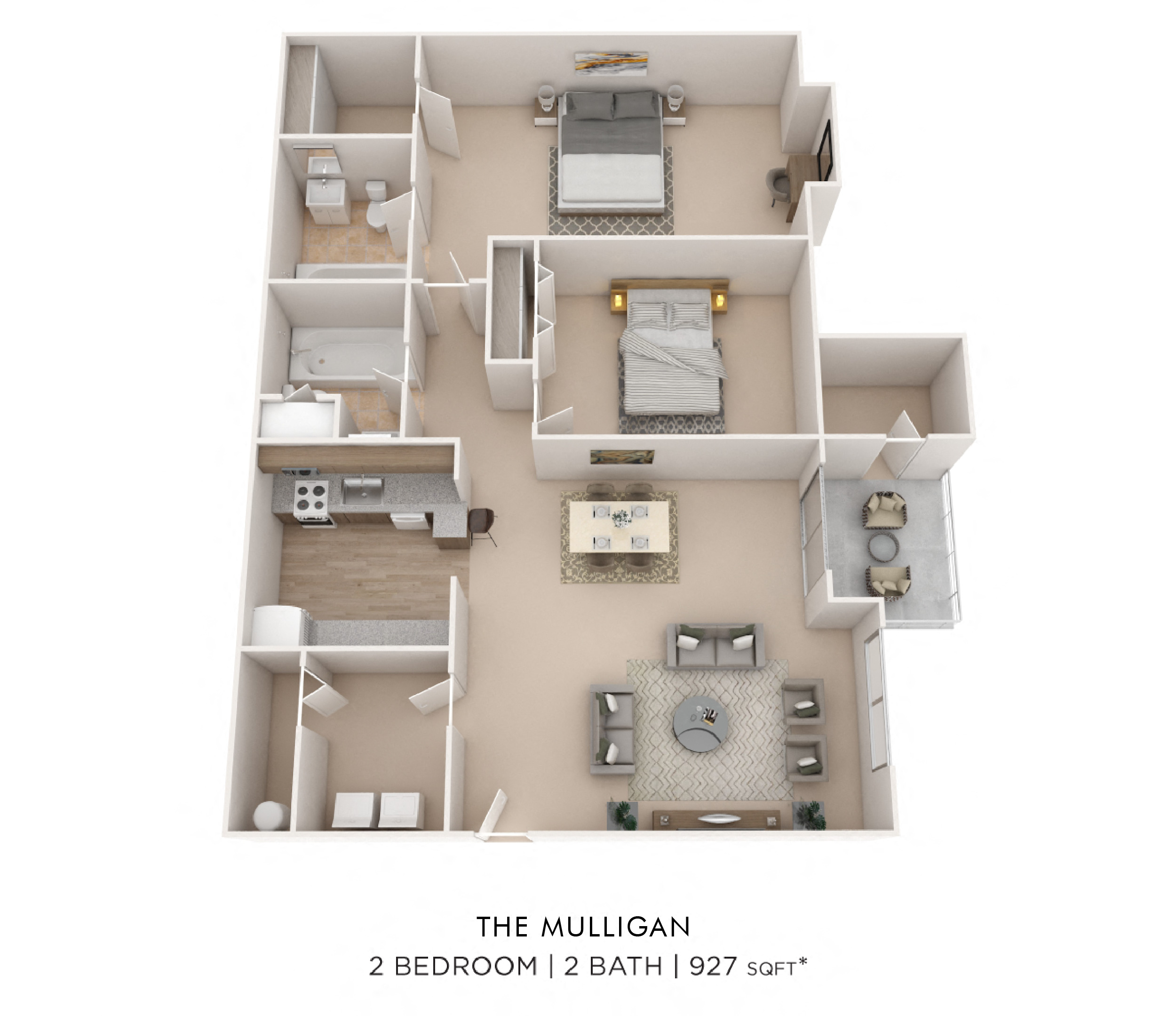Two Bedroom 2 Bath- 927 sqft