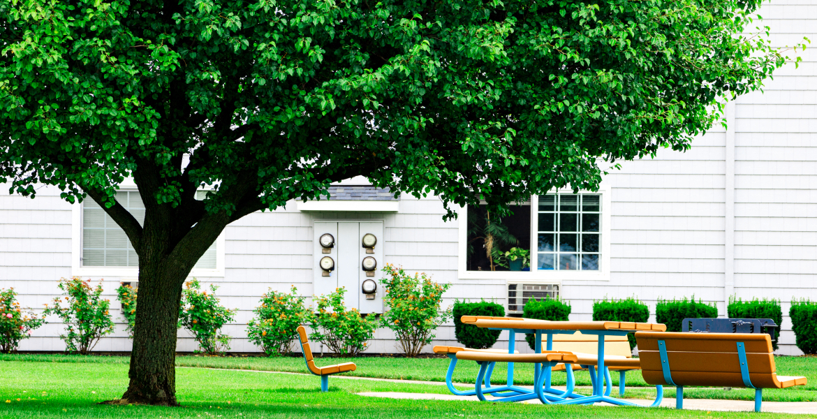Older Exterior Benches at Southwood Luxury Apartments, North Amityville, NY, 11701