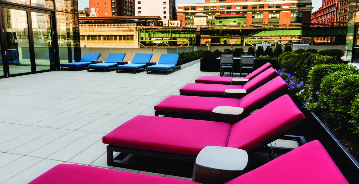 Lounge Chairs on the Outdoor Sundeck at Tower 28, Long Island City, 11101