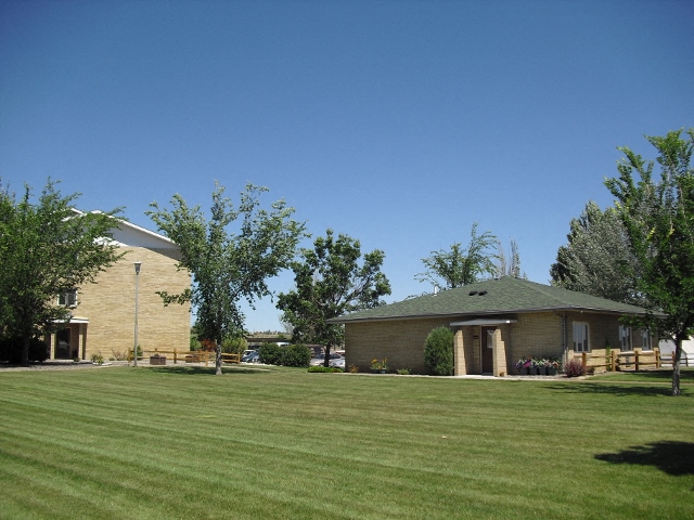View of buildings and lawn