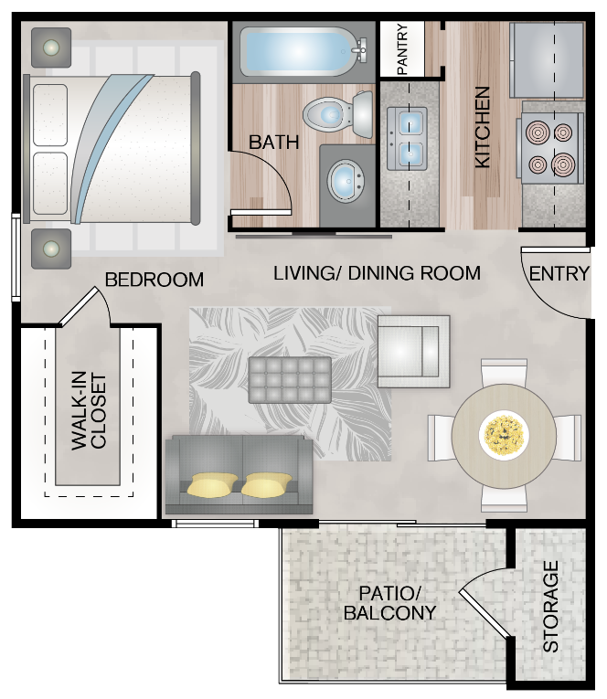 Studio 1 bath Matisse floor plan layout at Paces Crossing, Denton