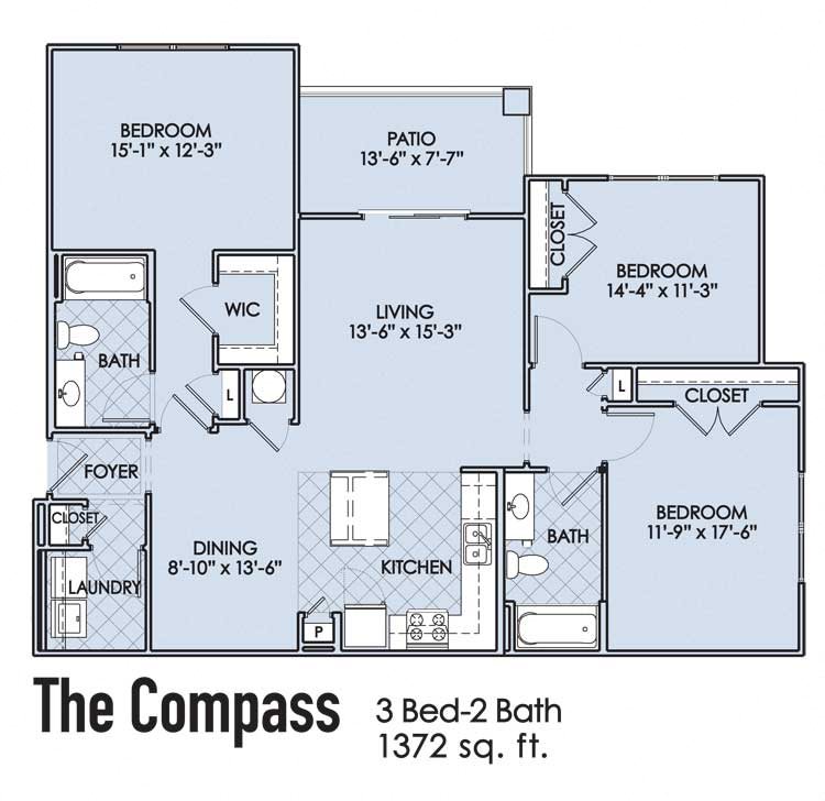 The Compass Floor Plan The Compass 3 Bedroom 2 bathroom Floor Plan 1372 Square Feet