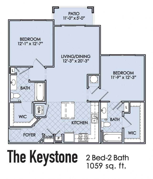 The Keystone Floor Plan The Keystone 2 Bedroom 2 Bath Floor Plan 1059 Square Feet