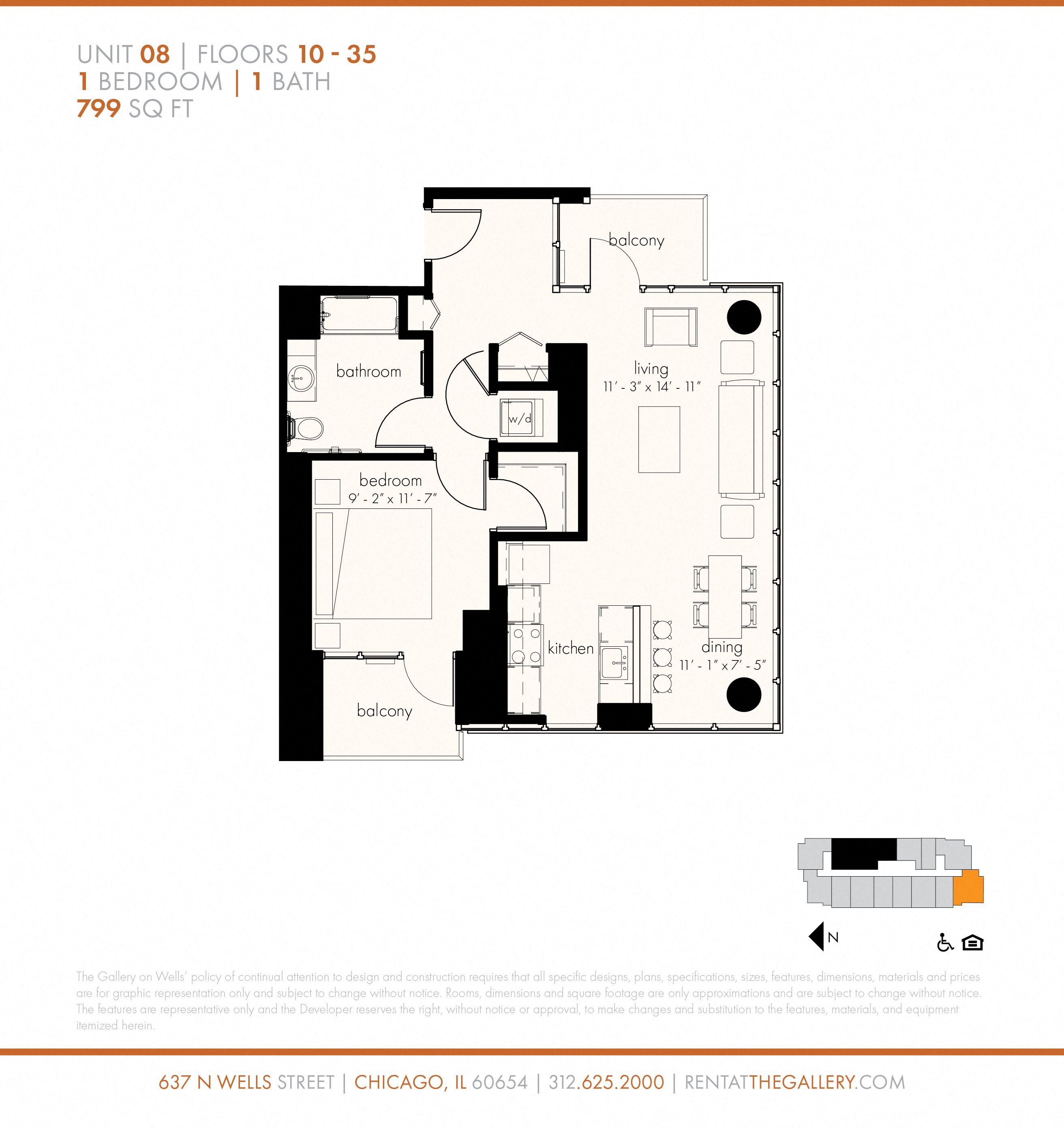 One Bedroom (798 sf) Floor Plan 13
