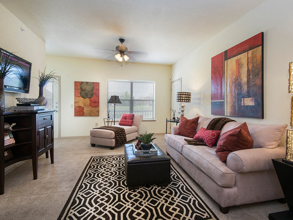 a living room with a couch and a coffee table